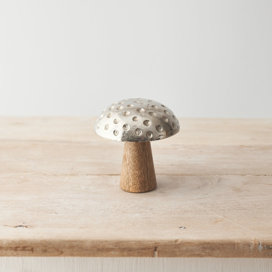 Metal and Mango Wood Mushroom, 10cm Rustic Decoration with 3D Dot Detailing