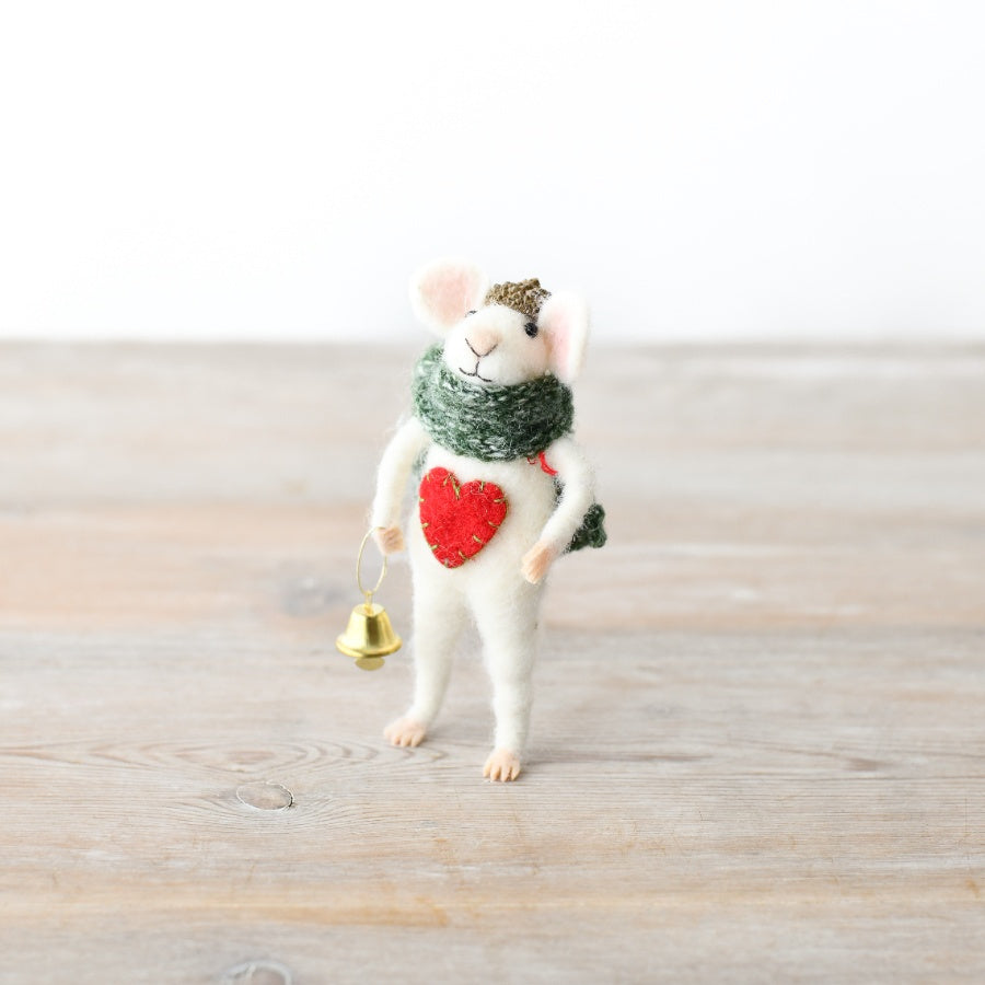 Christmas Wool Mouse Decoration 12.5cm – Festive Felt Animal Ornament Tabletop Holiday Home Decor