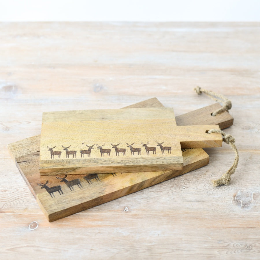 28cm Reindeer Chopping Board, Engraved Wooden Serving or Cutting Board