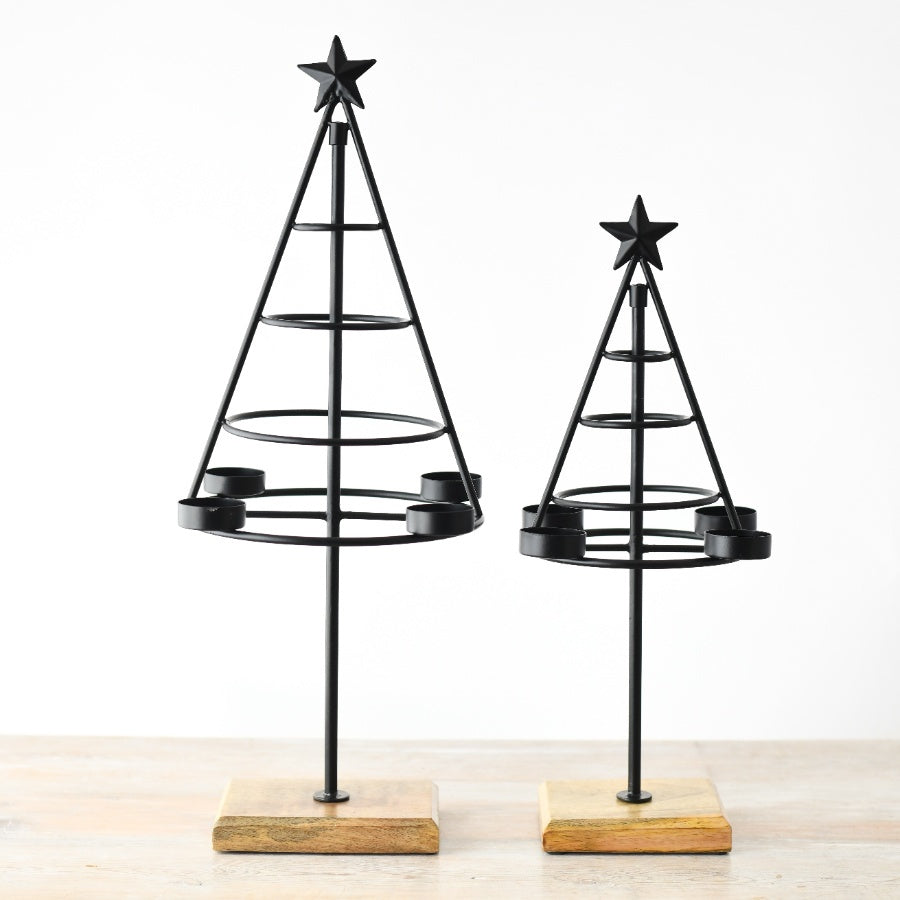 53cm Black Metal Tree Candle Holder, Festive Tabletop Christmas Centerpiece
