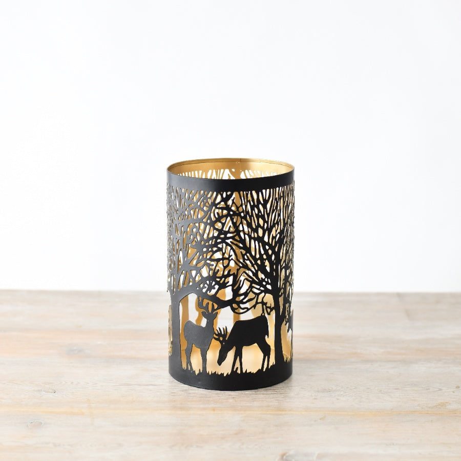20cm Reindeer Cut Out Candle Holder, Gold Metal Winter Votive Centerpiece