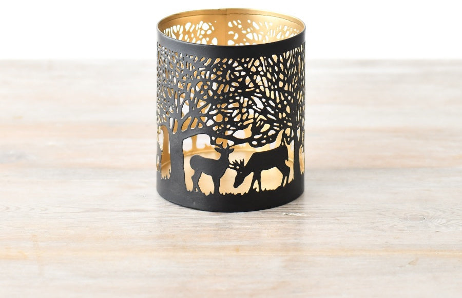 14cm Reindeer Cut Out Candle Holder, Gold Metal Winter Votive Decoration