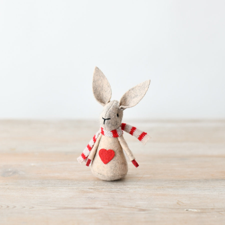 8cm Fabric Bunny with Red Scarf, Cute Heart Rabbit Gift for Easter or Holiday