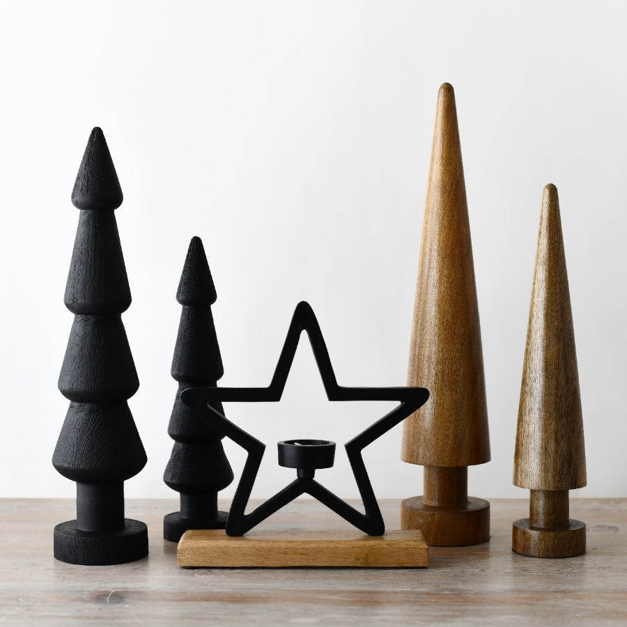 Wooden Cone Tree on Base, 35cm Rustic Holiday Decoration, Natural Festive Ornament