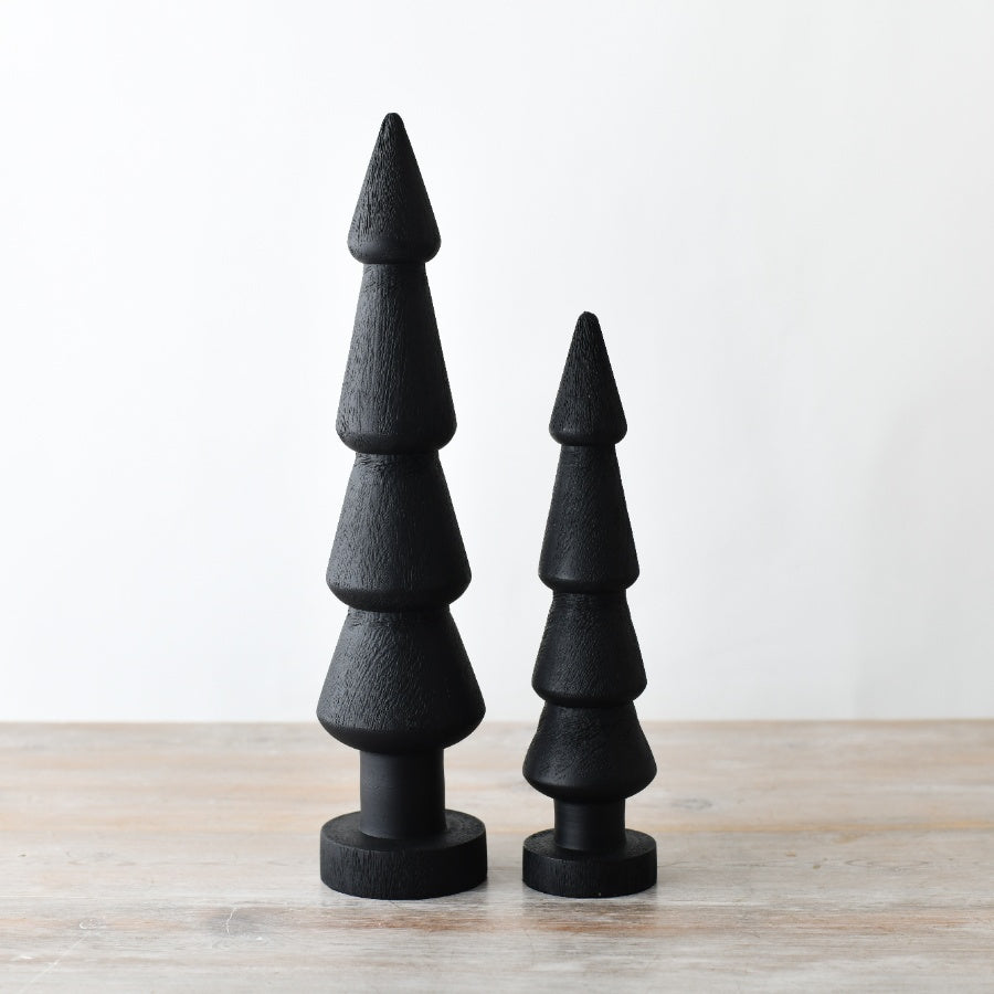 Black Wooden Tree Ornament, 30cm Nordic Style Christmas Decor, Matte Finish
