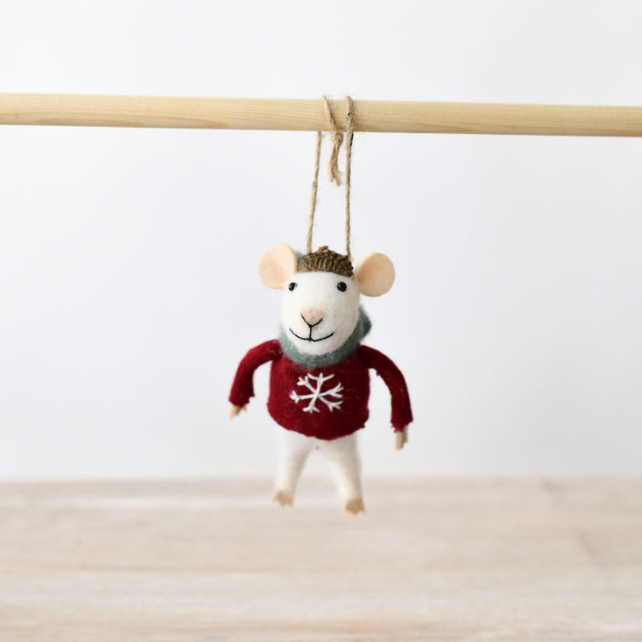Snowflake Mouse Ornament, 12.5cm Festive Christmas Tree Decoration in Jumper, Cute Xmas Decor