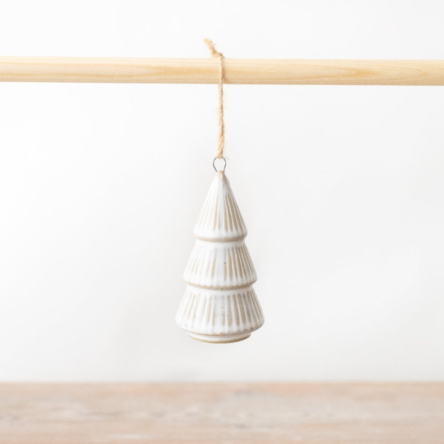 Porcelain White Tree Hanging Decoration, 8cm Minimalist Christmas Ornament