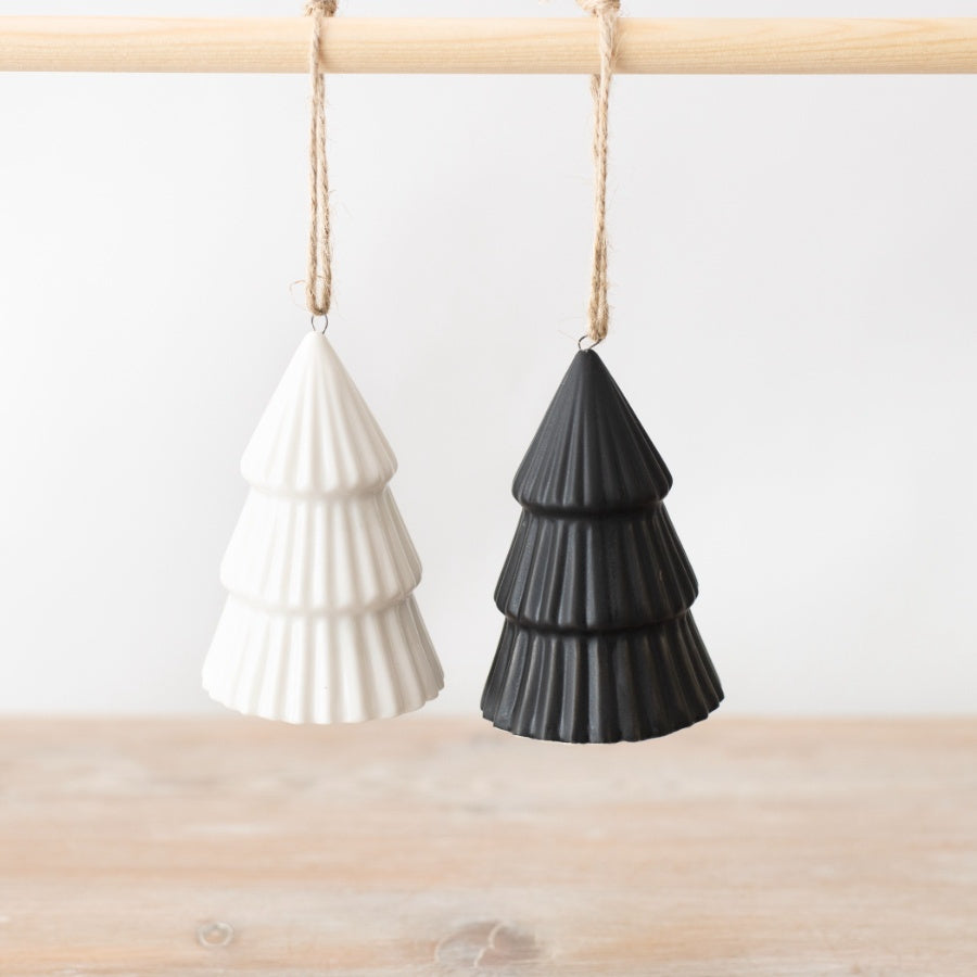 Porcelain White Hanging Tree Decoration 8cm Minimal Festive Ornament