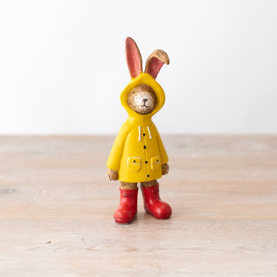 Jasper Rabbit Raincoat 14cm Standing Bunny in Yellow Coat & Wellies, Cute Home Decor