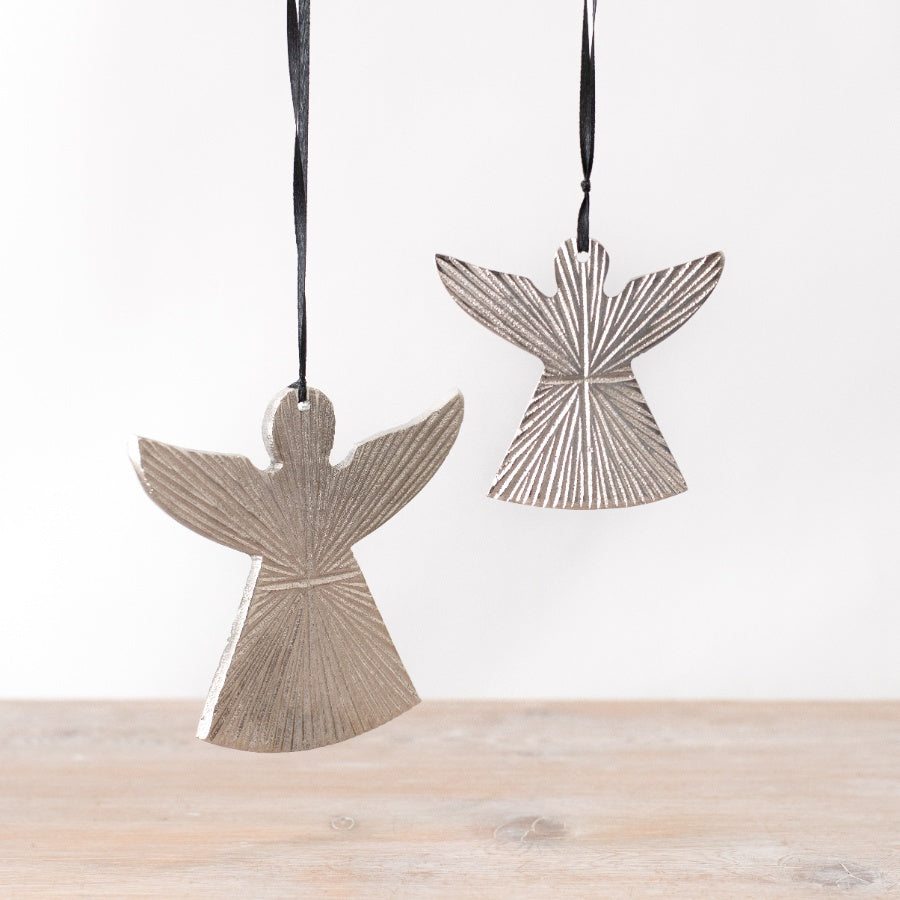 Textured Hanging Angel 9cm Christmas Ornament, Ribbed Design with Ribbon Loop