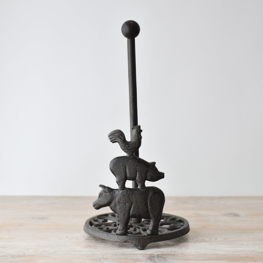 Cast Iron Animal Roll Holder 33cm – Rustic Kitchen Toilet Paper Stand Farmhouse Home Decor Accessory