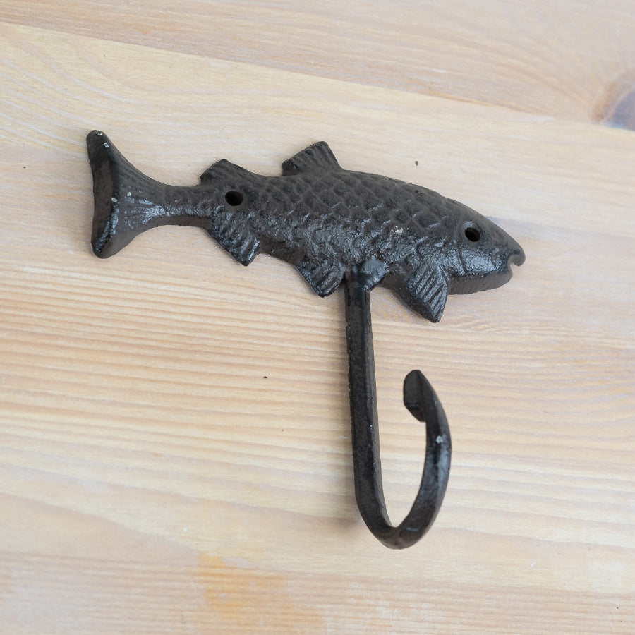 Cast Iron Fish Hook 15.8cm, Rustic Wall Hook, Coastal Home Decor, Durable Metal