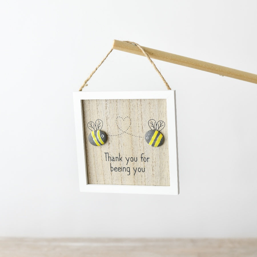 Bees Pebble Hanger Art 13cm, Rustic Wall Decor, Nature Inspired Home Accent