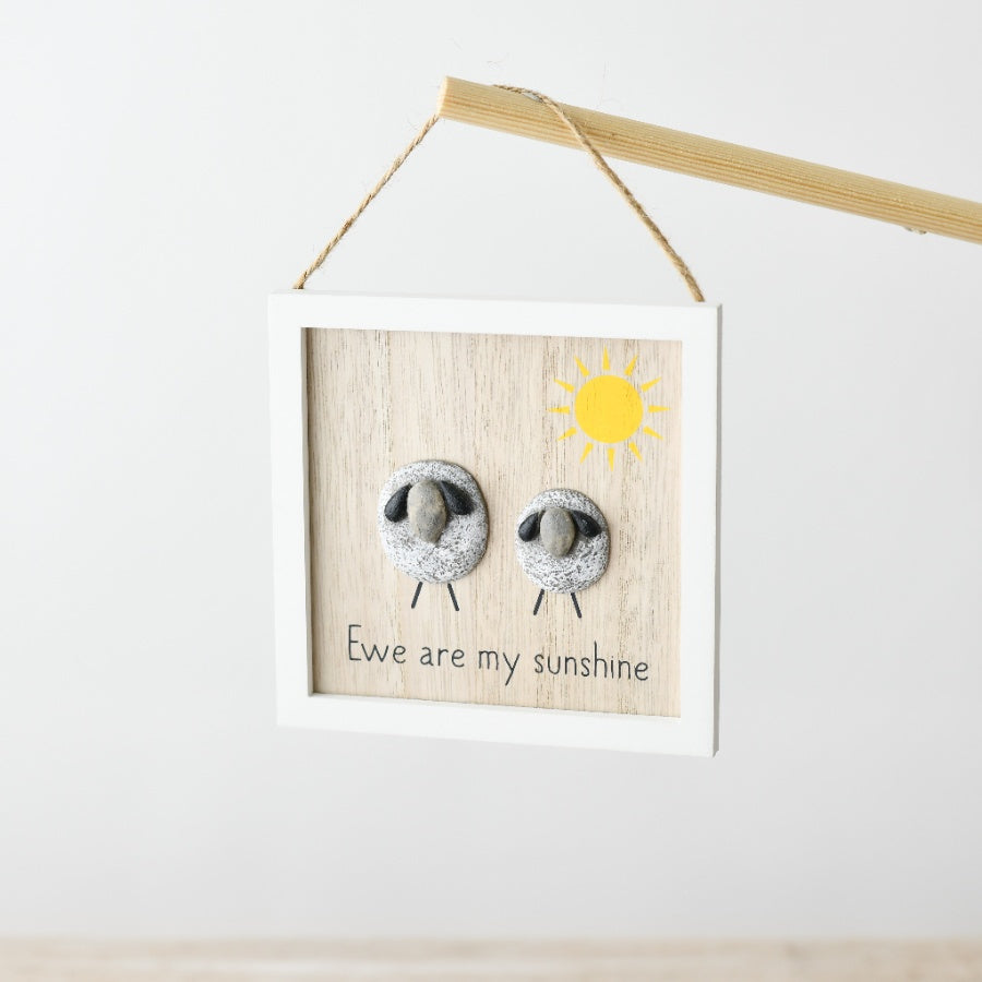 Ewe Are My Sunshine Wooden Pebble Hanger 13cm, Cute Sheep Wall Decor Gift