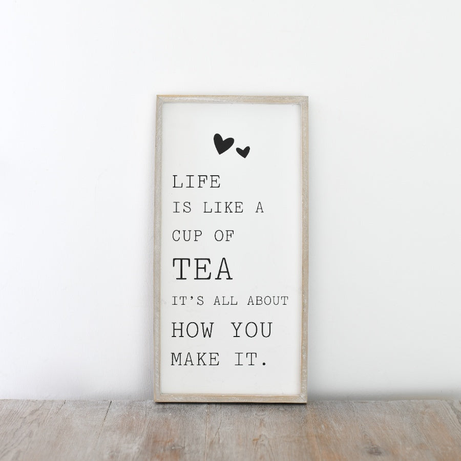 Life Is Like a Cup of Tea Wooden Frame 40cm – Rustic Inspirational Quote Wall Art Home Decor Gift