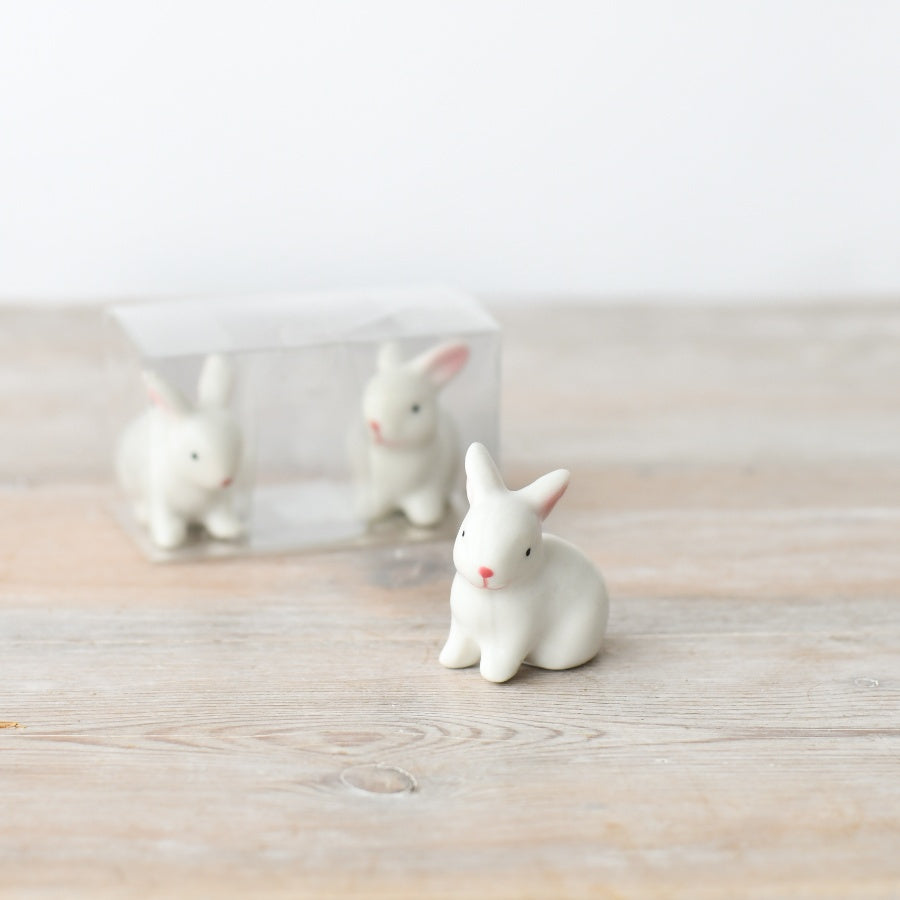 Mini Bunny Rabbit Ornament Set of 3 5cm – Porcelain Figurines Gift Box Easter Home Decor
