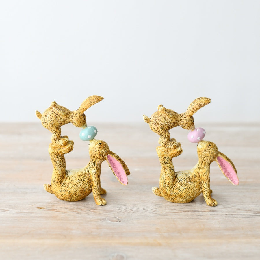 Jasper and Bonnie Pink Easter Kisses Rabbit Figurine 11cm – Cute Resin Bunny Ornament Spring Home Decor Gift
