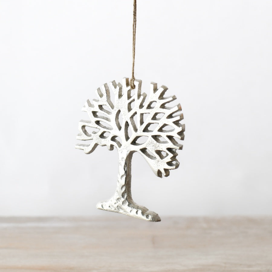 Silver Hanging Tree Decoration, 12cm Metal Ornament for Seasonal Autumn Home Decor