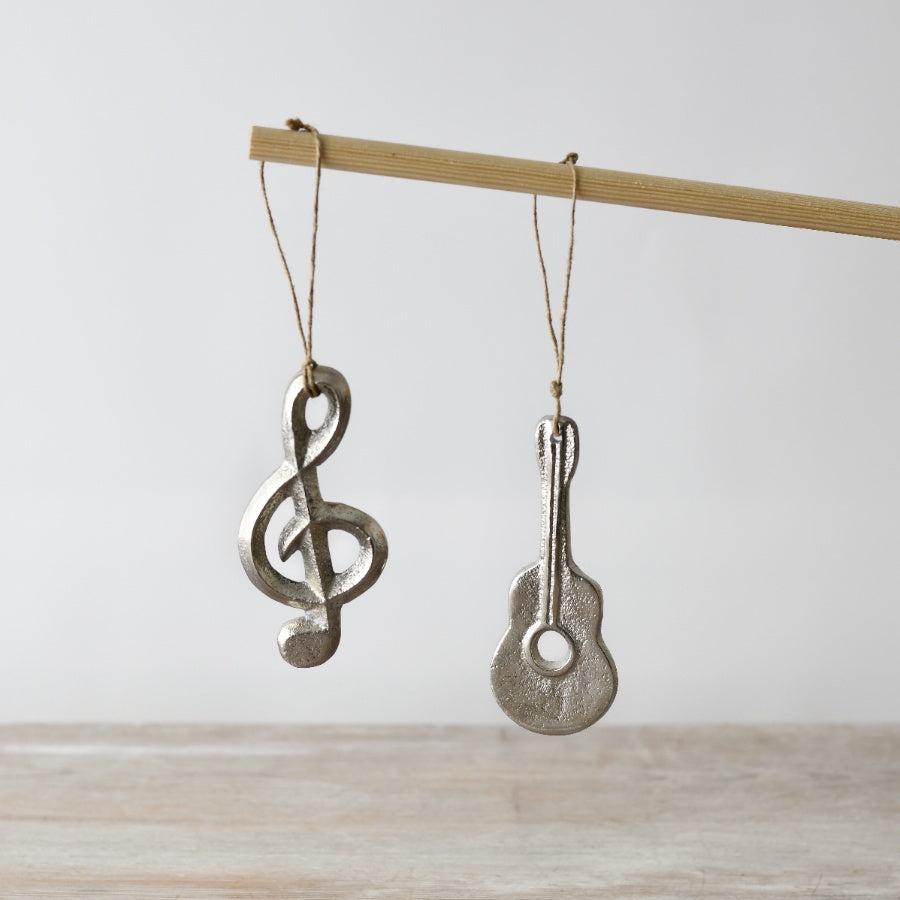 Aluminium Guitar Hanging Decoration, 12cm Silver Ornament for Music Lovers