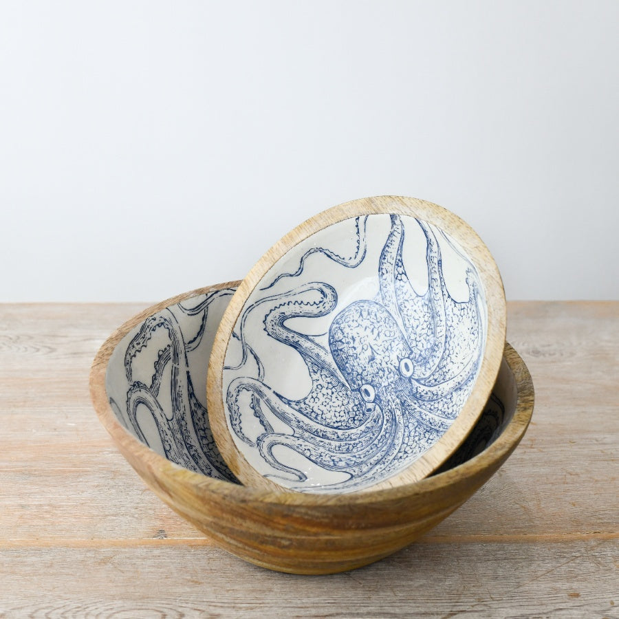 Coastal Enamel Octopus Bowl 23cm, Stylish Nautical Dining Accessory