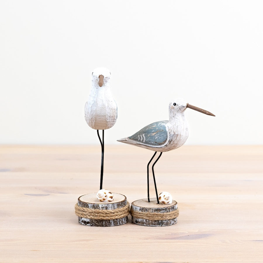 Grey Wooden Seabird on Base 13cm, Freestanding Nautical Ornament with Distressed Finish