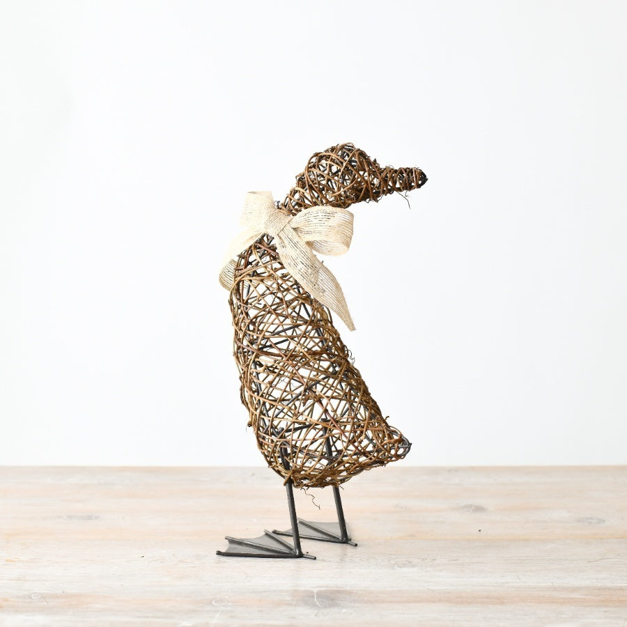 Rattan Standing Duck Decor, 30cm Rustic Easter Duck Ornament, Whimsical Spring Home Decoration