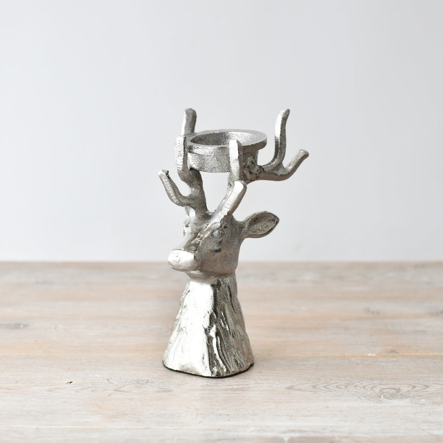 Aluminium Reindeer T-Light Holder, 17cm, Festive Elegance in Raw Nickel