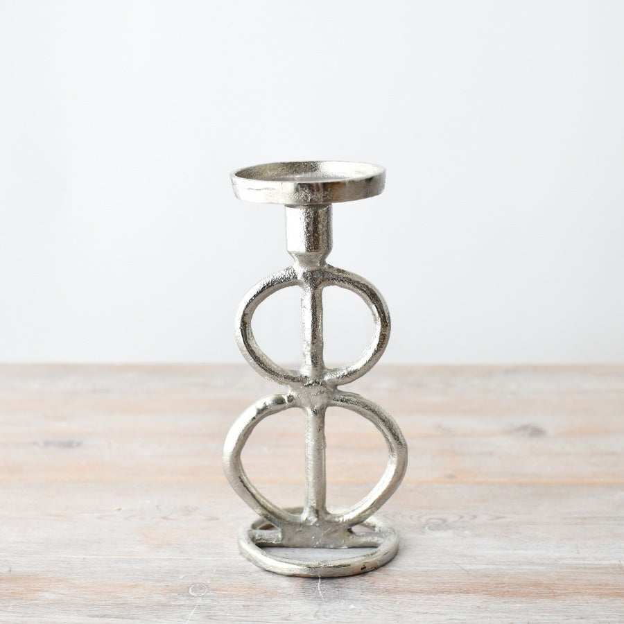 Aluminium Candle Holder, 23cm, Elegant Distressed Nickel Finish