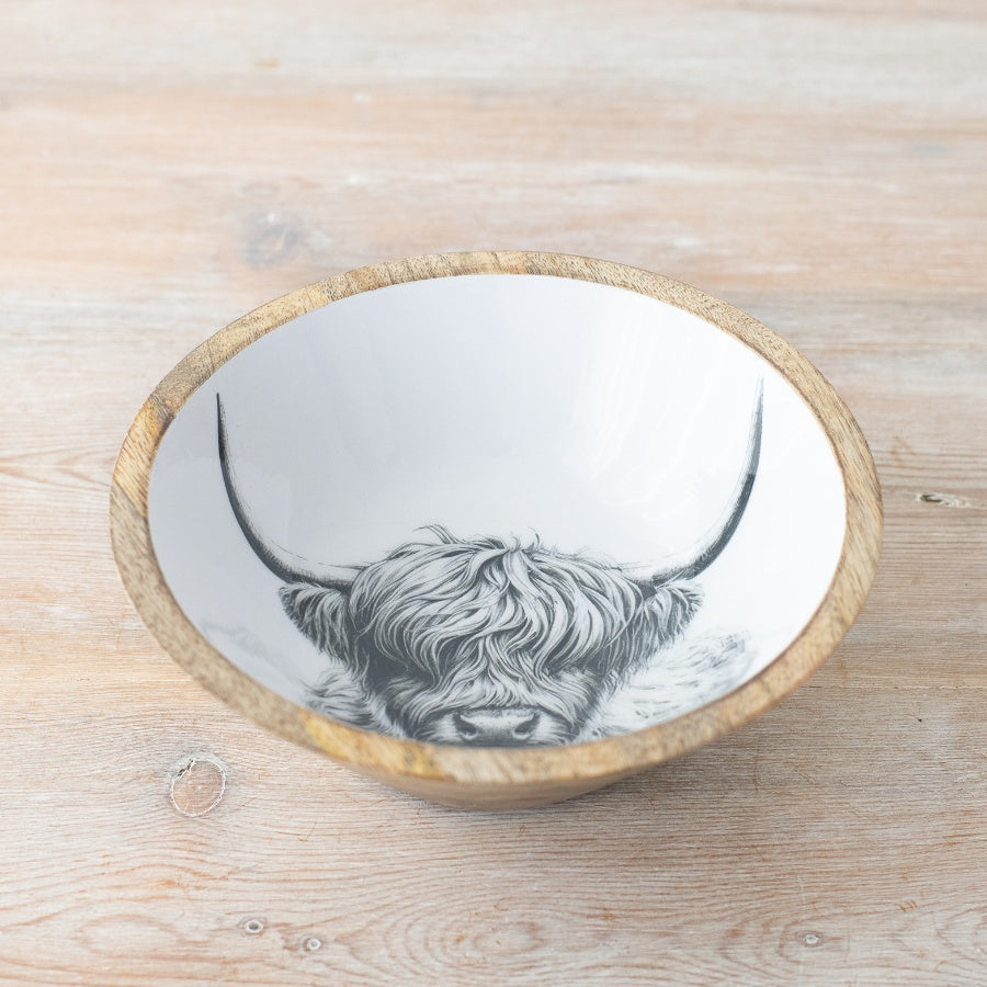 Small Highland Cow Enamel Bowl 17cm, Rustic Farmhouse Fruit dish with Animal Design, Scottish Kitchen Decor