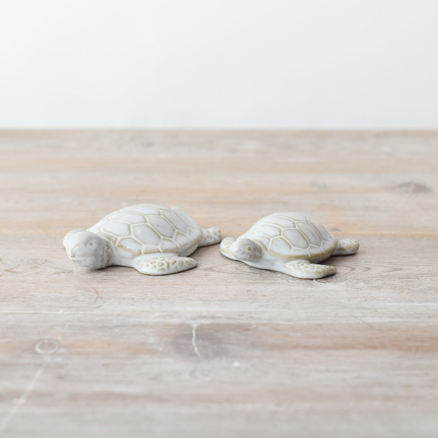 Porcelain Turtle Ornament 8.7cm, Cream Glazed Figurine, Small Ceramic Animal Sculpture for Shelf, Garden, or Coastal Decor, Turtle Lover Gift Idea