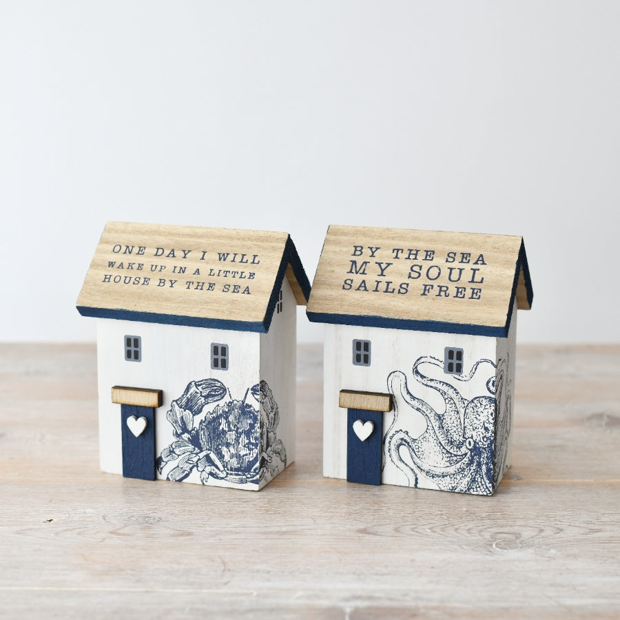 Wooden Crab House 12cm, “One Day I Will Wake Up to a Little House by the Sea”, Coastal Shelf Ornament, Nautical Home Decor