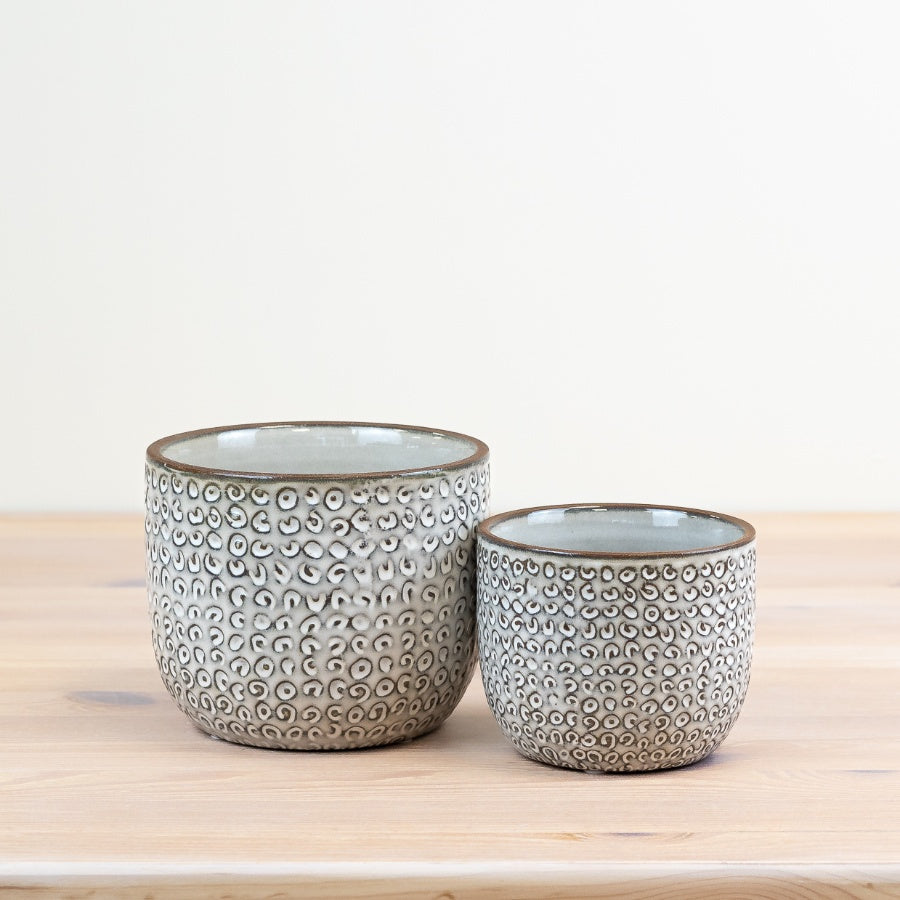 Patterned Flower Planter 14cm, Neutral Ceramic Indoor Plant Pot with Decorative Design, Elegant Planter for Succulents, Herbs, or Houseplants