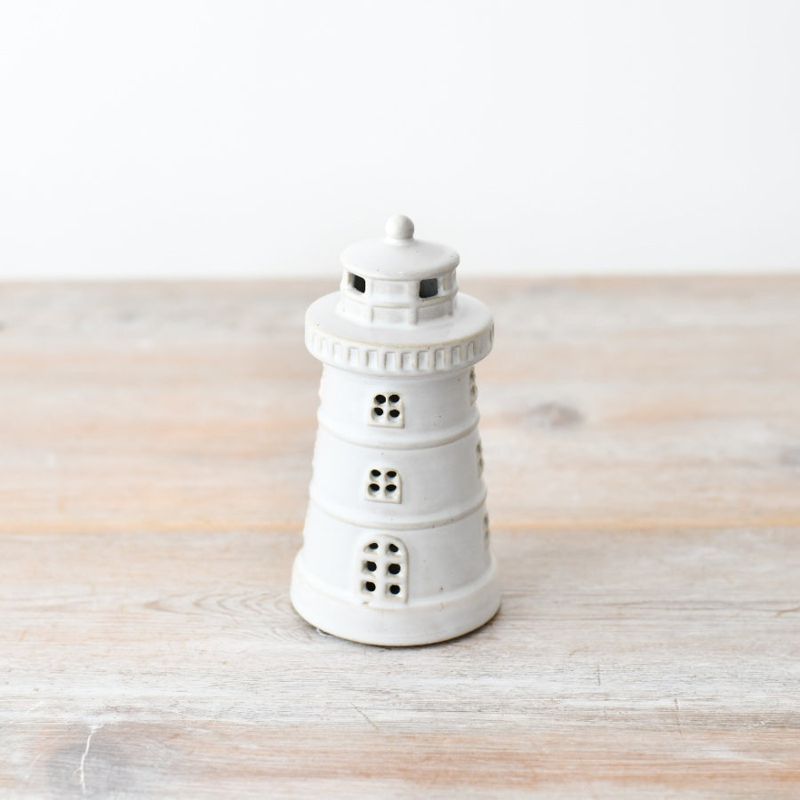LED Lighthouse Deco, 17.5cm – Light-Up Rustic House Ornament – Warm Spring and Easter Decoration for Tabletop or Shelf Display