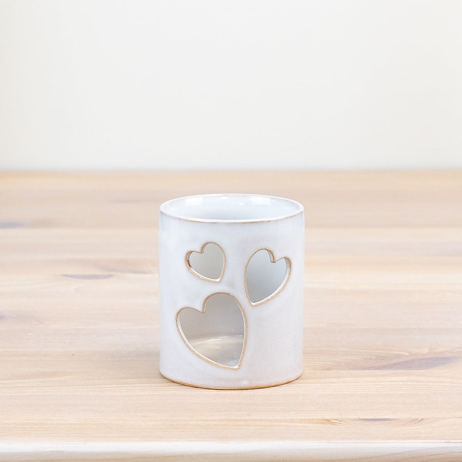 Cut Out Heart Candle Pot 8.2cm – Rustic Ceramic Tealight Holder – Decorative Cutout Pot for Cozy Home Styling