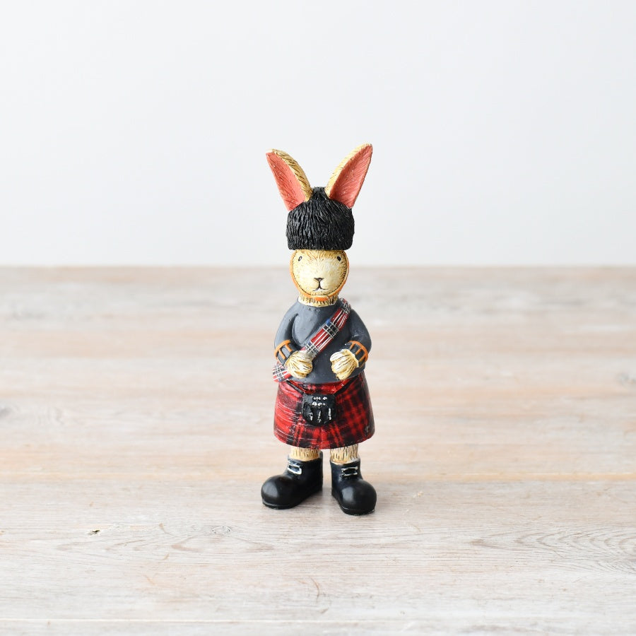 Jasper Rabbit Tartan 14cm – Rustic Wooden Bunny with Tartan Accent – Easter Decoration for Tabletop or Shelf Display