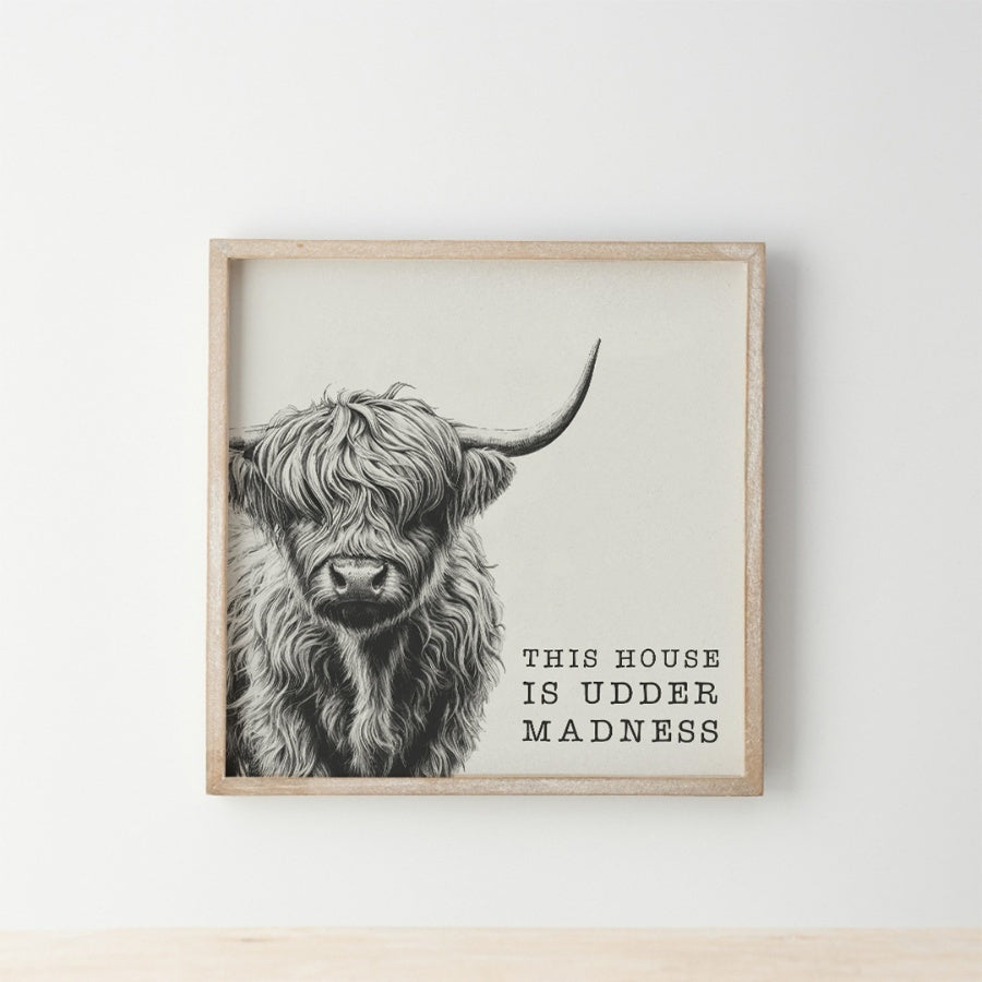 This House is Udder Madness, 25cm – Funny Cow Quote Wall Art – Farmhouse Rustic Animal Decor for Kitchen, Living Room, or Office – Humorous Gift for Animal Lover