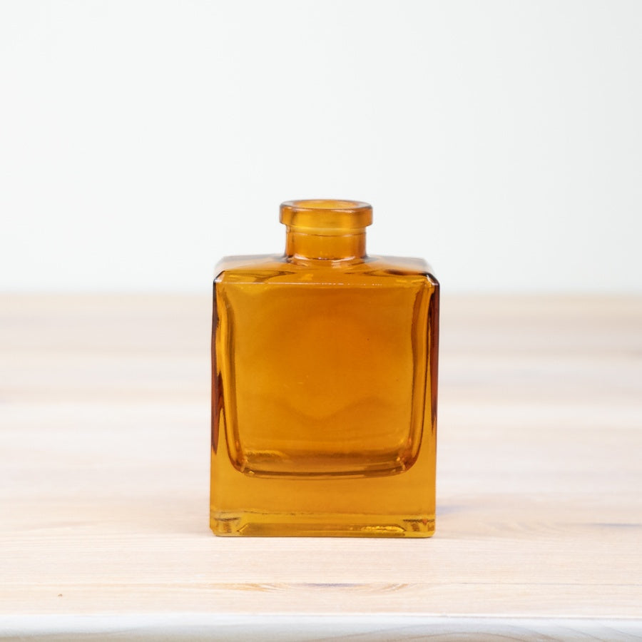 Ochre Glass Vase 10.5cm – Small Amber Decorative for Flowers – Modern Rustic Home Accent for Shelf, Mantel or Tabletop – Stylish Yellow