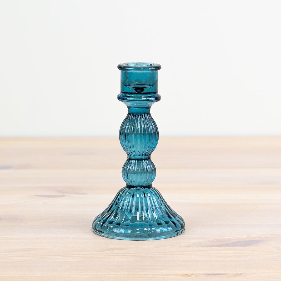 Blue Pillar Candle Holder 15cm – Ceramic Coastal Style Candle Stand for Pillar Candles – Distressed Light Blue Finish for Mantels, Dining Tables, or Shelves – Elegant Home Décor