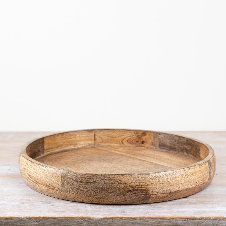 Wooden Round Tray 40cm – Contemporary Serving Tray Decorative Wooden Display Tray Home Decor Accent