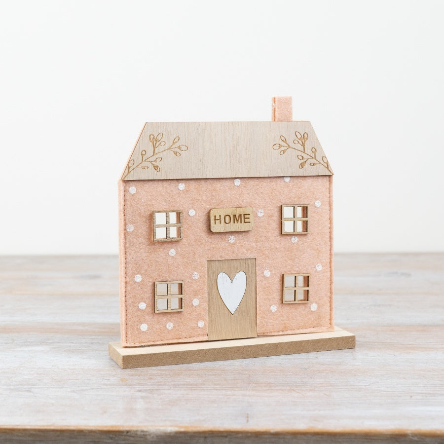 Pink House Decorative Ornament – 17cm – Felt Home Decor – Soft Pink Freestanding House – Nursery or Shelf Accent – Cute Gift for Kids or New Homeowners