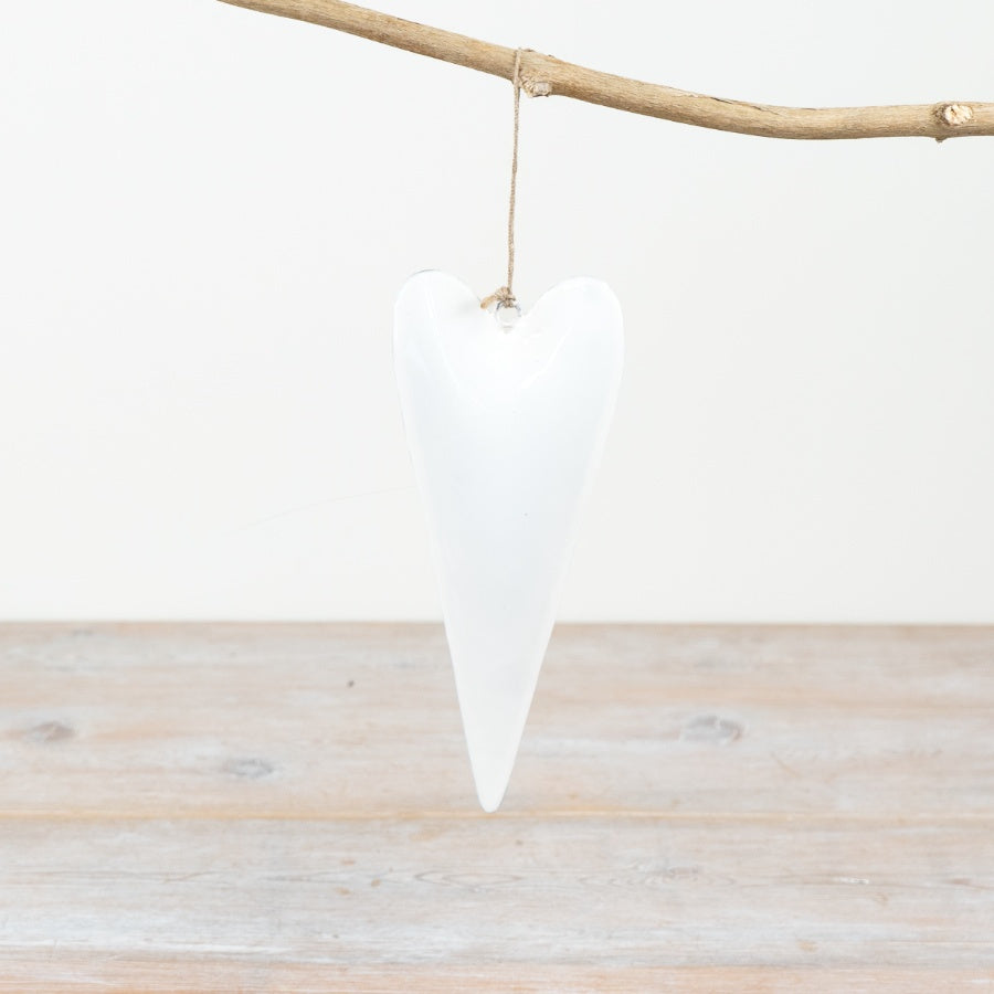 White Heart Hanger 17cm Rustic Chic Hanging Decoration with Jute String