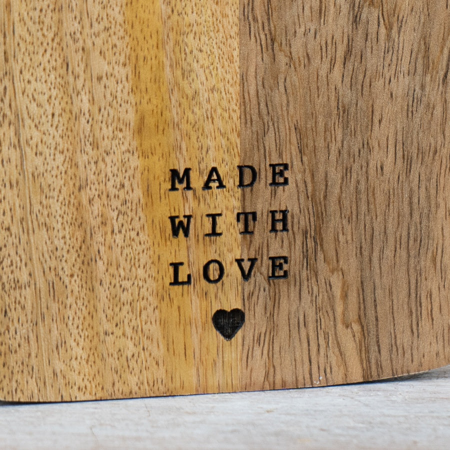 Made with Love Wooden Chopping Board 25cm, Rustic Serving Kitchen Decor