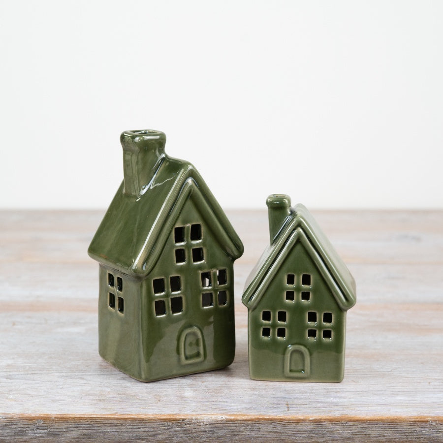 Green LED House Ornament – 11.5cm Hand-Finished Christmas Decoration, Warm Festive Glow