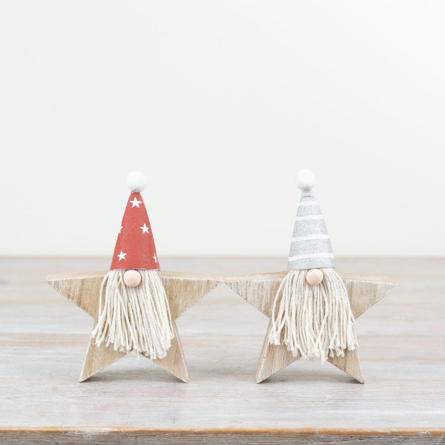 Wooden Santa in Star Shape – 14cm Rustic Christmas Ornament, Festive Wooden Decoration