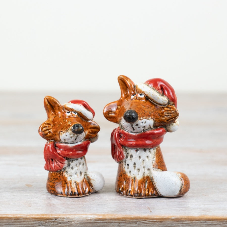 Christmas Fox Ornament – 7cm Hand-Finished Figurine with Festive Reactive Glaze