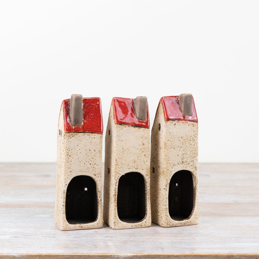 Set of 3 Red Rustic LED Houses – 18cm Festive Light Up Christmas Decorations