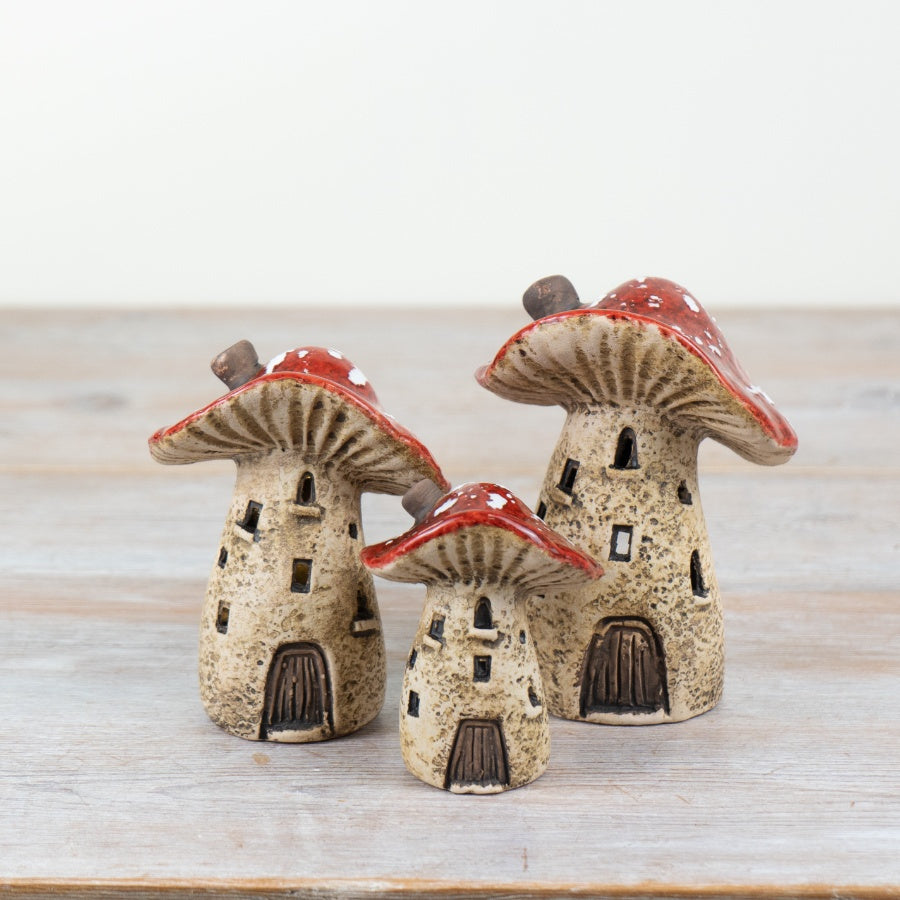 Mushroom House T-Light Holder – 13cm Ceramic Fairy Home Candle Ornament