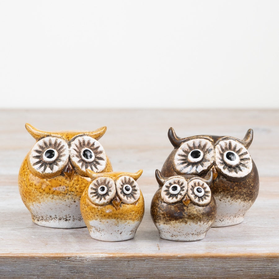 Set of 2 Rustic Owl Decorations – 7.6cm Hand-Finished Woodland Figurines, Charming Home Décor