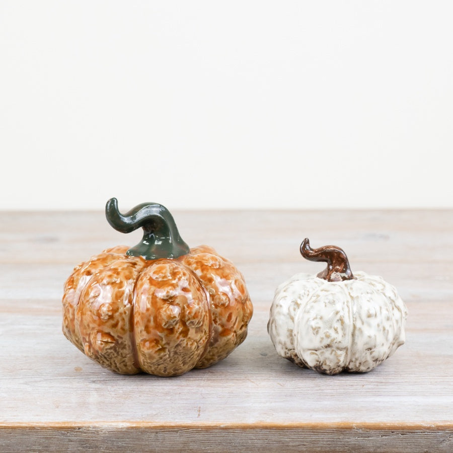 11.8cm Wonky Patterned Pumpkin Decoration – Porcelain Autumn Ornament, Elegant Fall Décor
