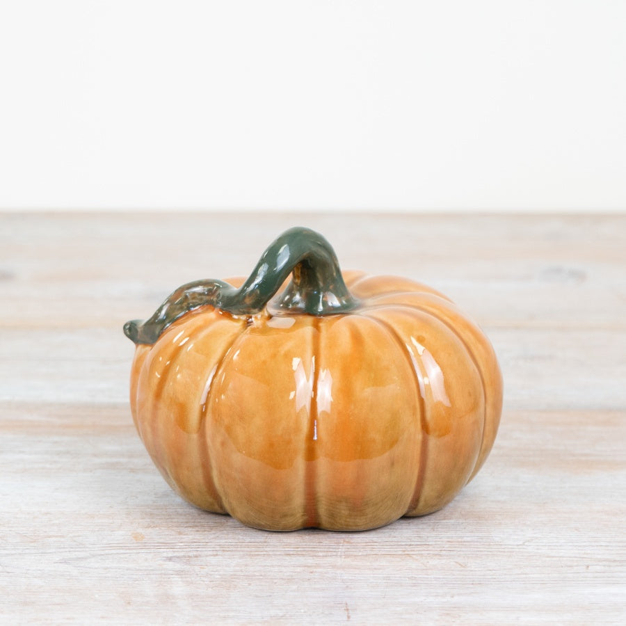 16cm Glazed Orange Pumpkin Decoration – Porcelain Autumn Ornament, Elegant Fall Décor